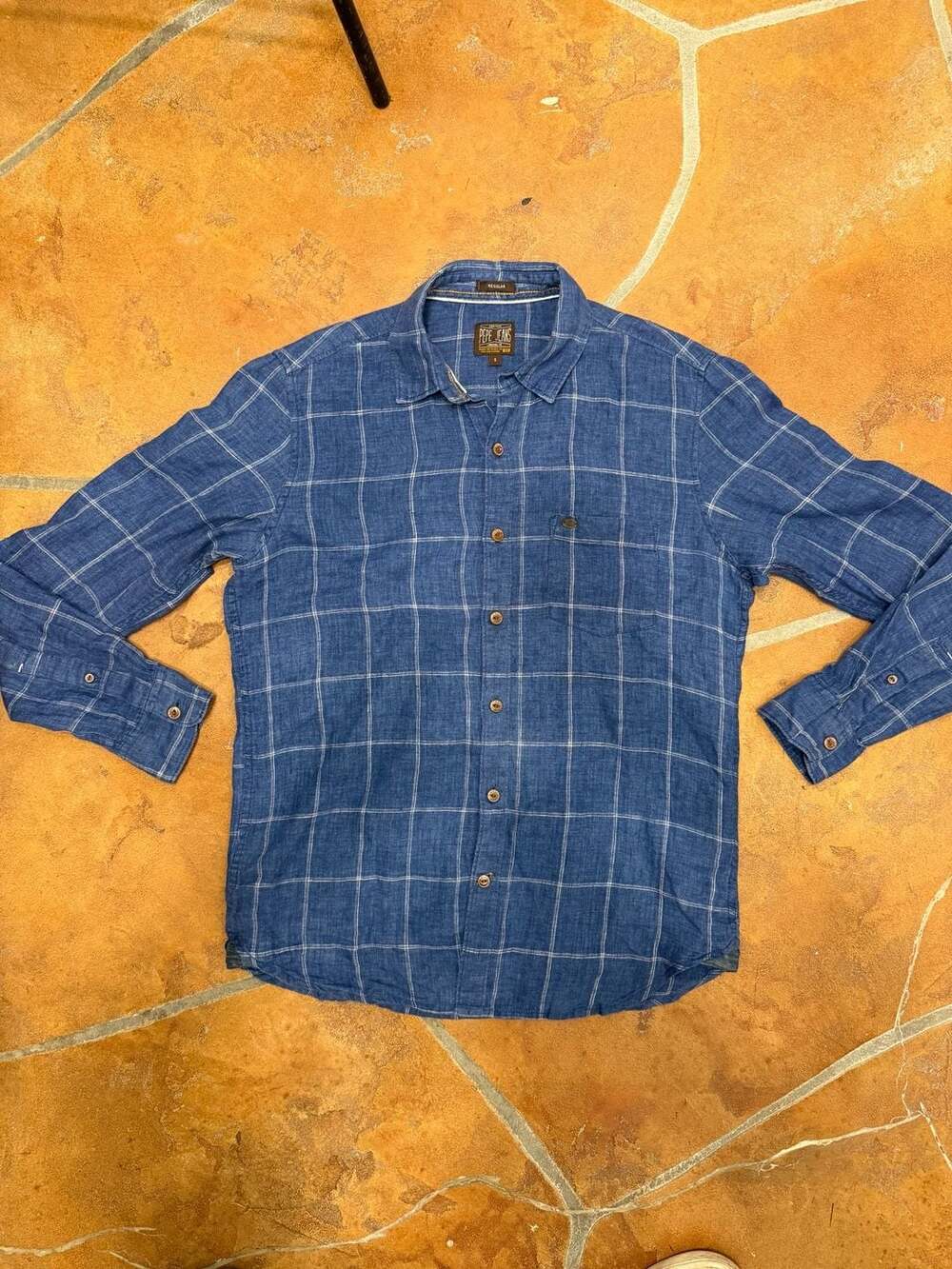 VTG 90s Pepe Jeans Long Sleeve Check Button Down Linen Shirt Size S Blue